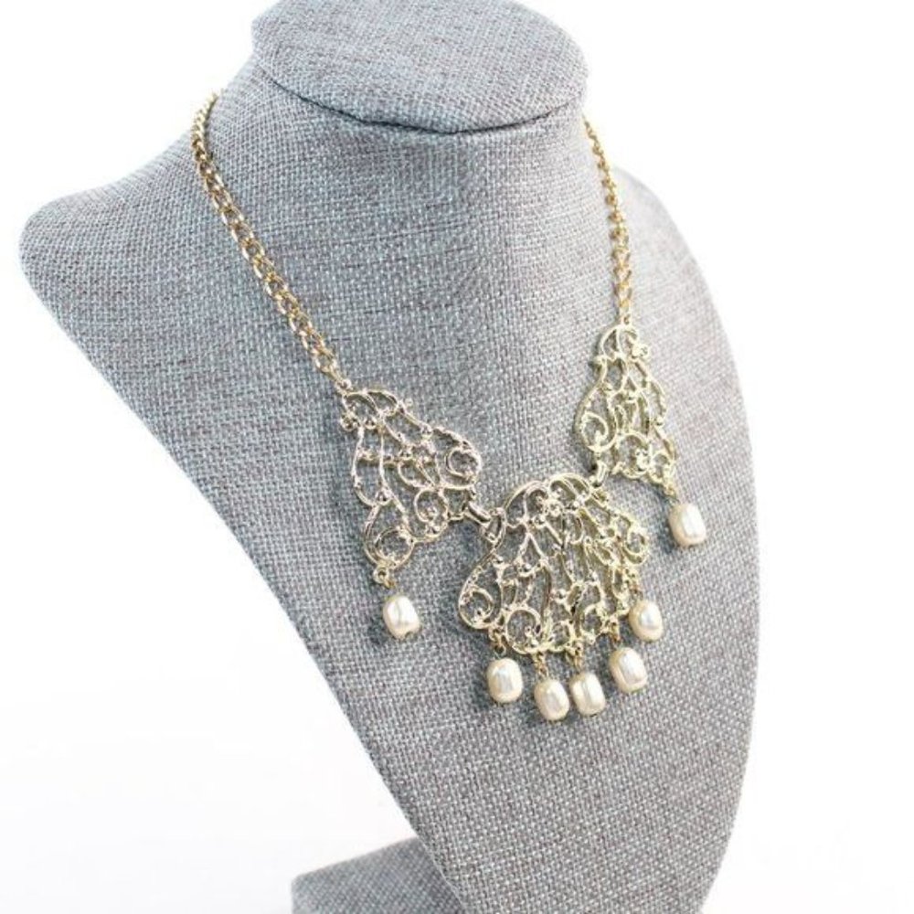 VTG Sarah Conventry Gold Metal Princess Length Oval Link Chain Bib Necklace - Picture 3 of 6